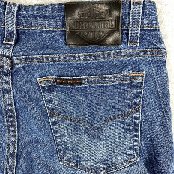 Harley-Davidson Bootcut Jean Women 10 Regular 32x32 Blue Excellent Stretch Biker - Picture 11 of 12